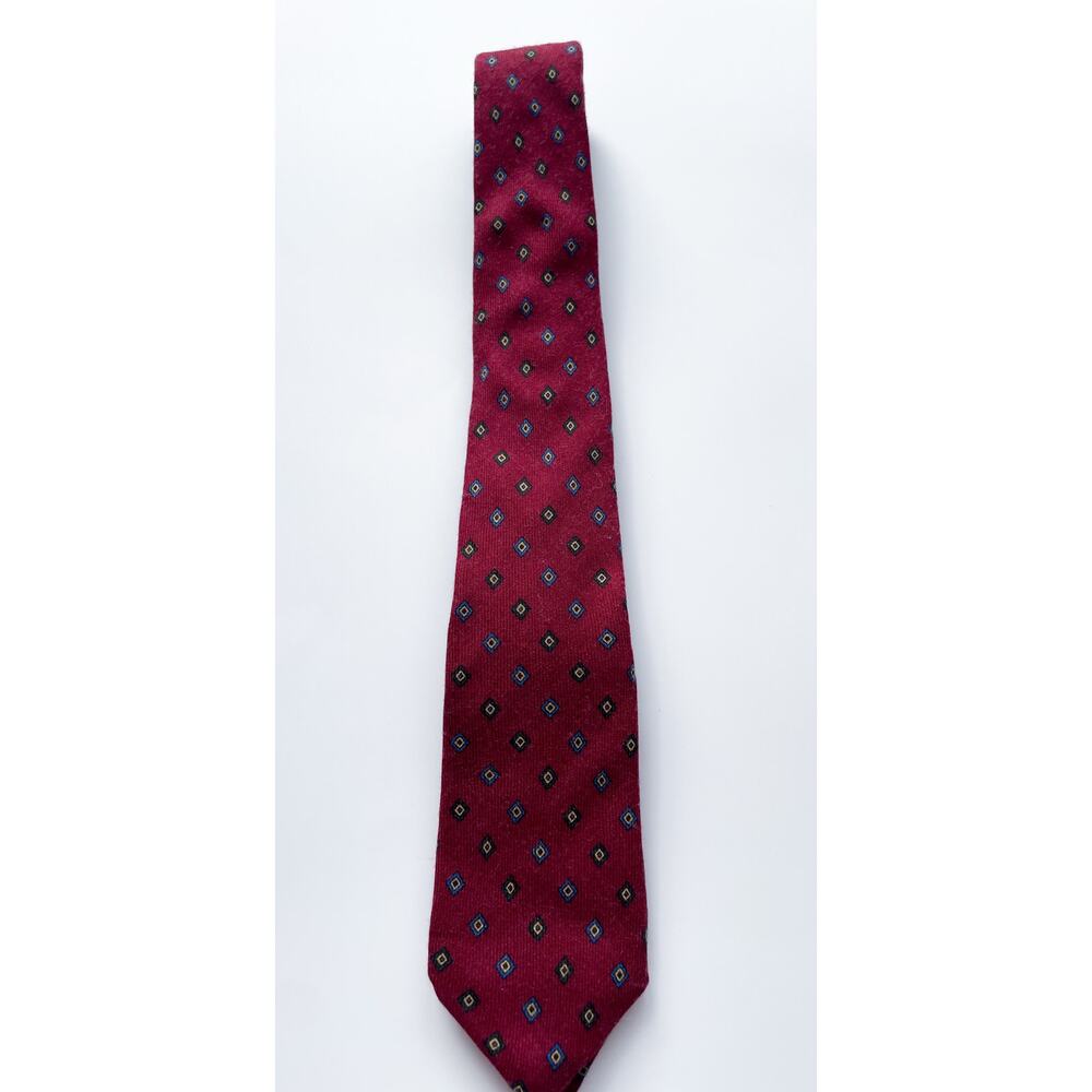 Vintage Cacharel Red and Blue Diamond Pattern Wool and Silk Blend Neck Tie